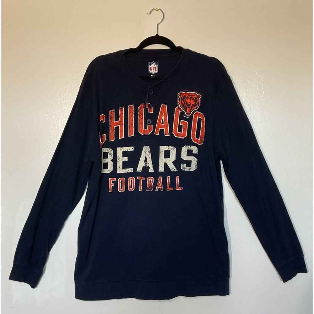 Chicago Bears Mens T Shirt Medium Navy Cotton Henley NFL Team Size XL